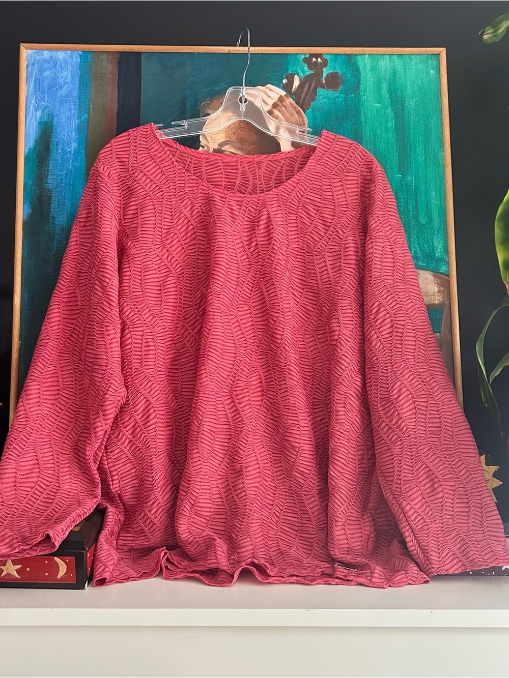 Coral Pink Textured Chevron Long Sleeve Top Plus Size 2X